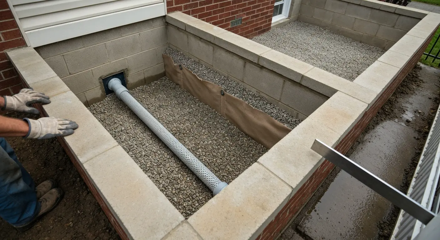 Window well drain installation