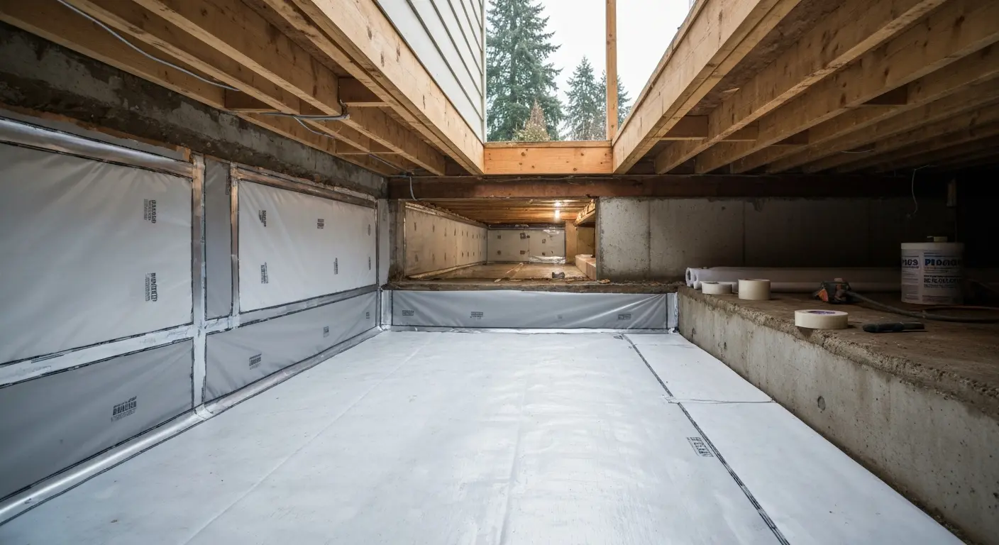 Crawlspace encapsulation and vapor barrier