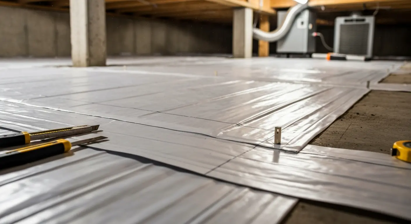 Crawlspace vapor barrier installation