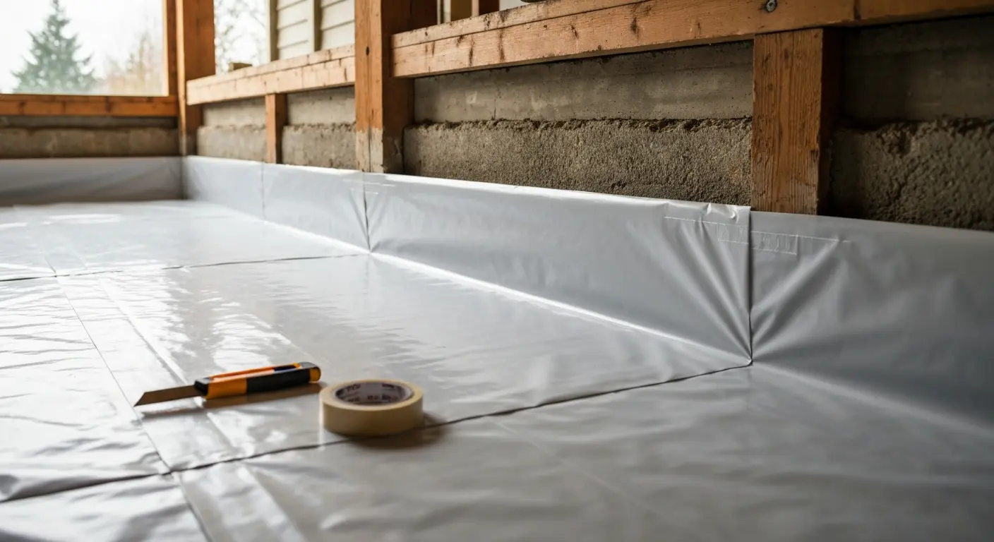 Crawlspace vapor barrier installation