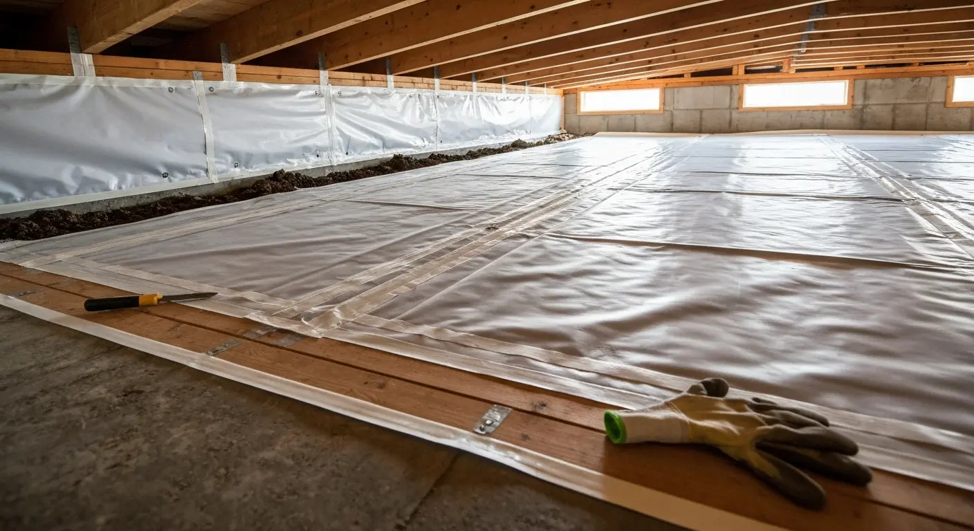 Crawlspace vapor barrier installation