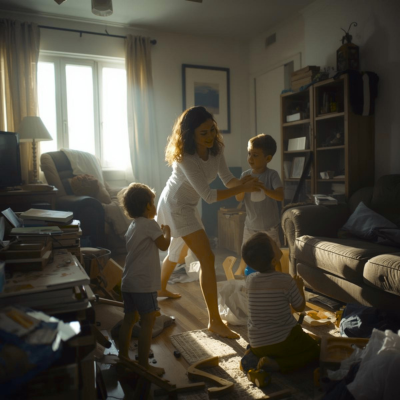 Mom taking care of kids 