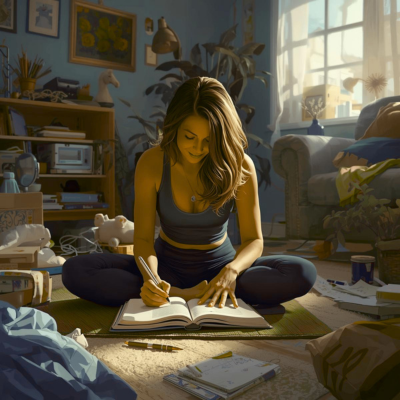 woman writing in yoga journal