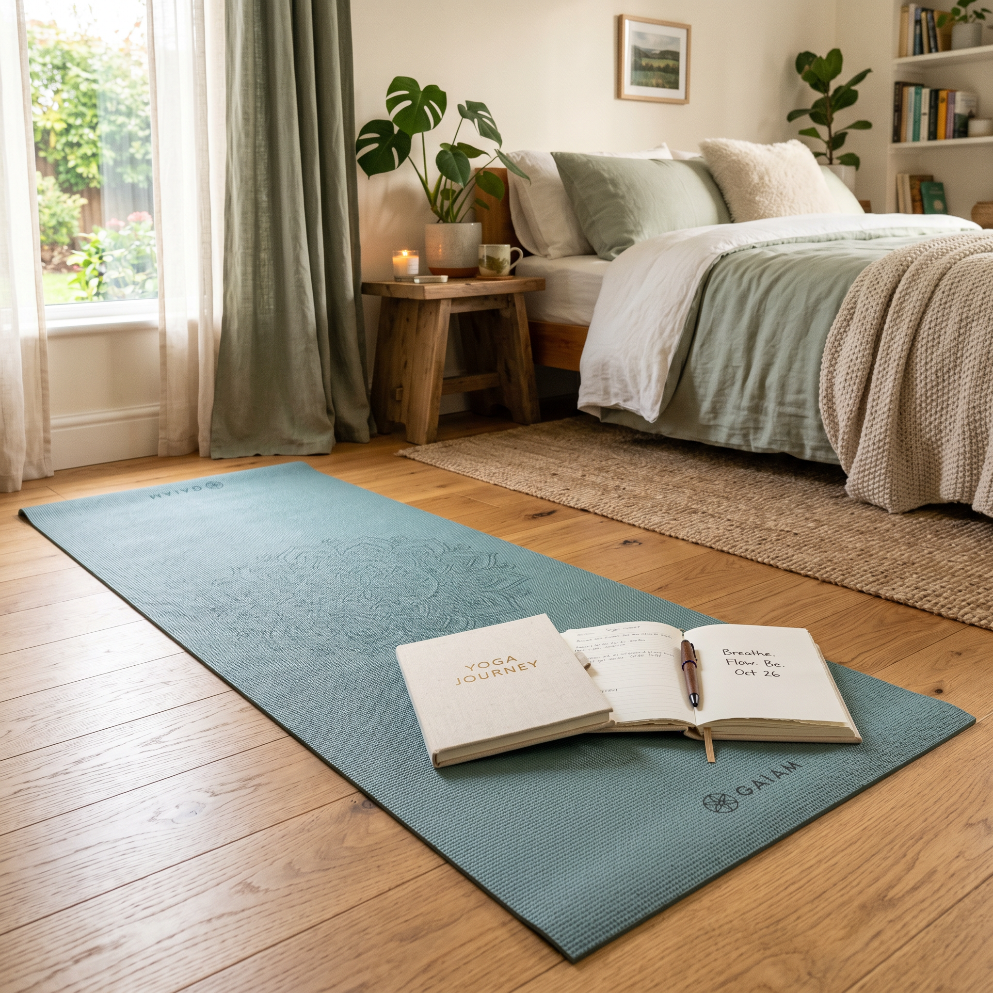 yoga mat and journal
