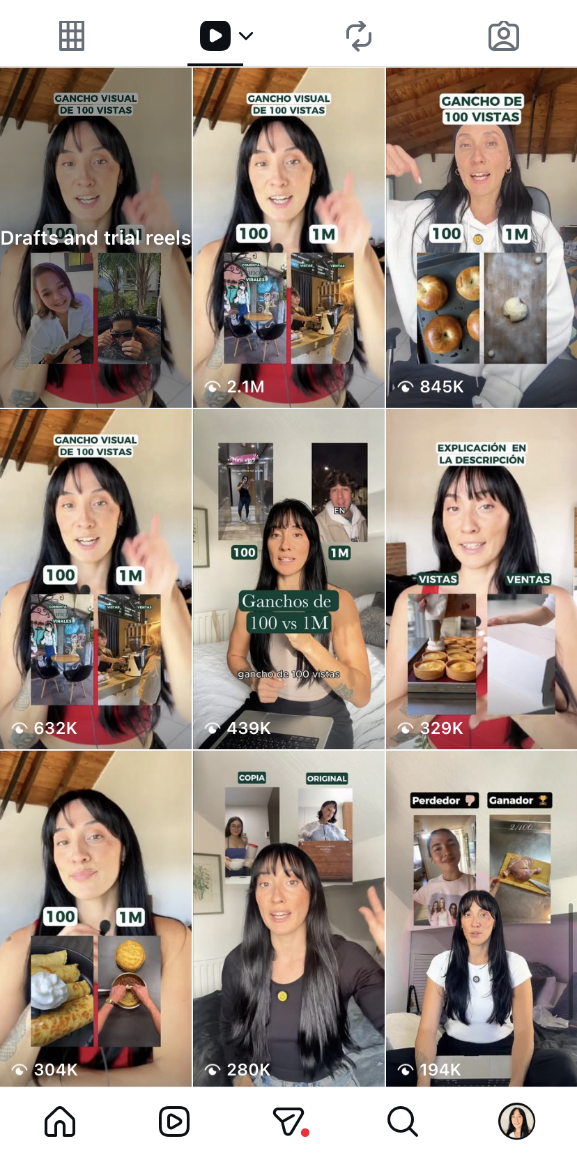 Viral Reels with hundreds of thousands to millions of views
