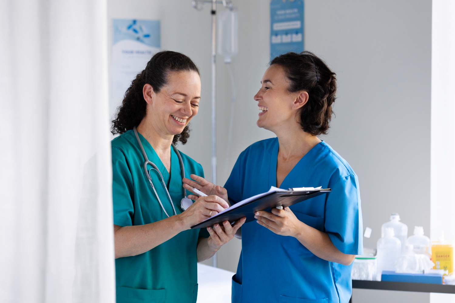 Two female nurses working at the clinic