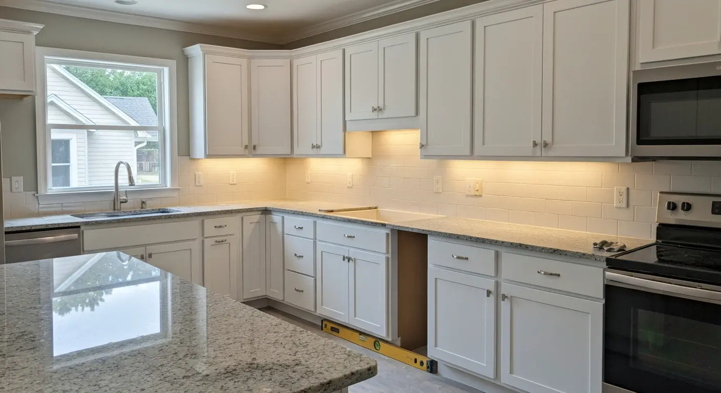 Modern kitchen with custom cabinets and new countertops