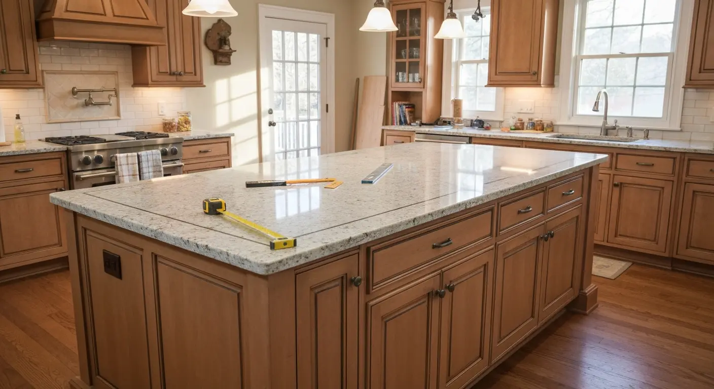Island countertop and cabinet installation