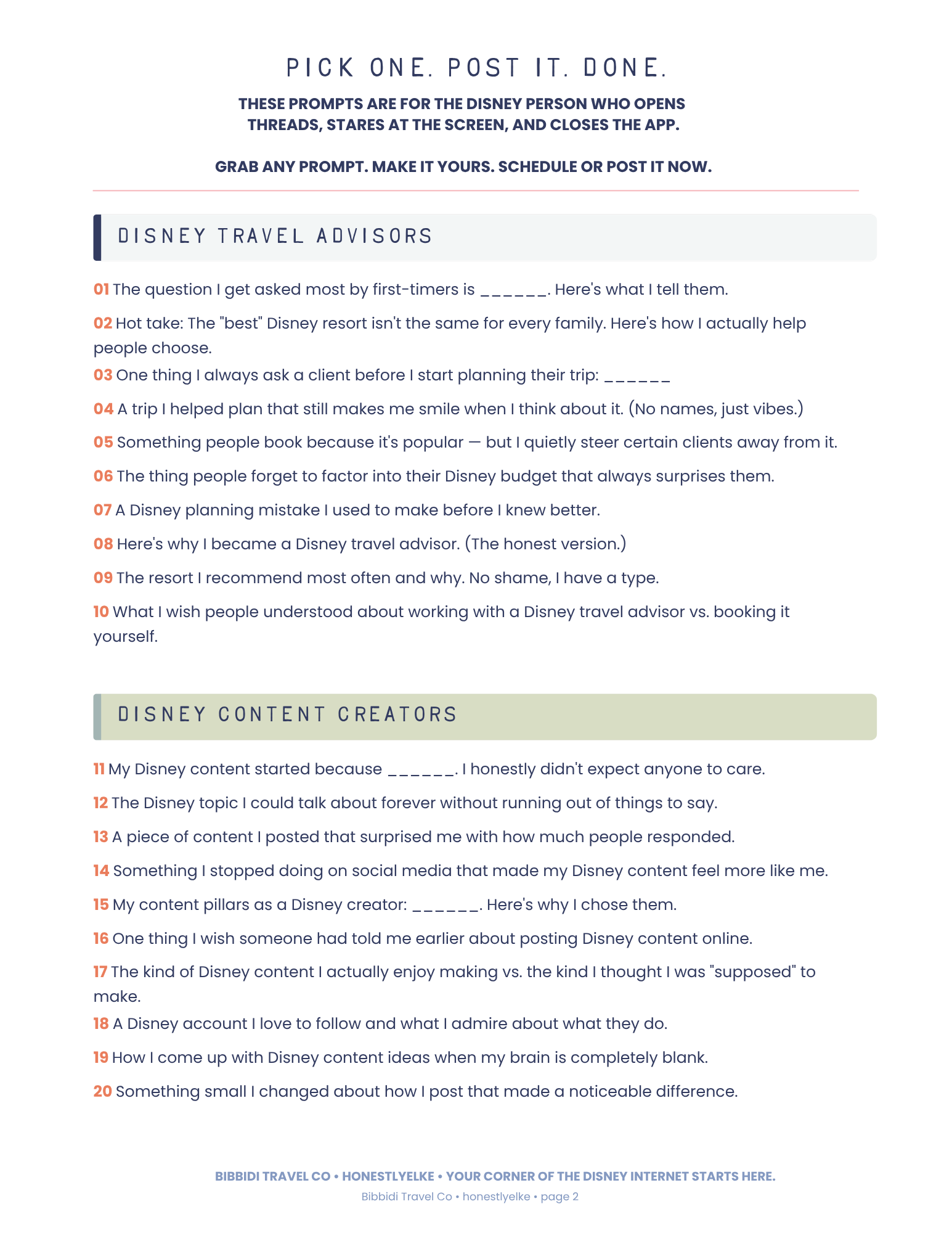 Sample prompts page