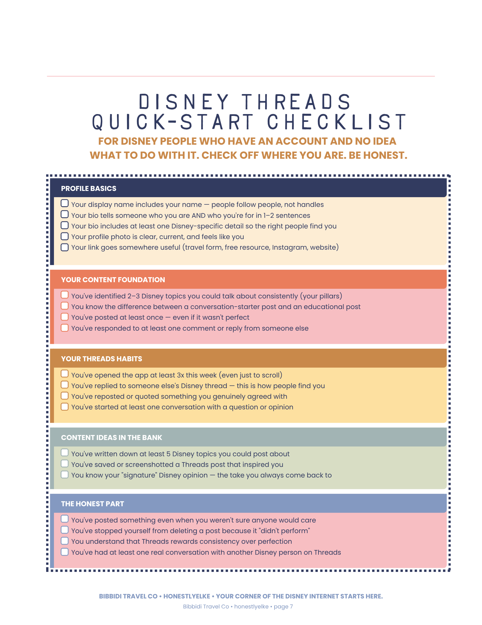 Quick-start checklist page