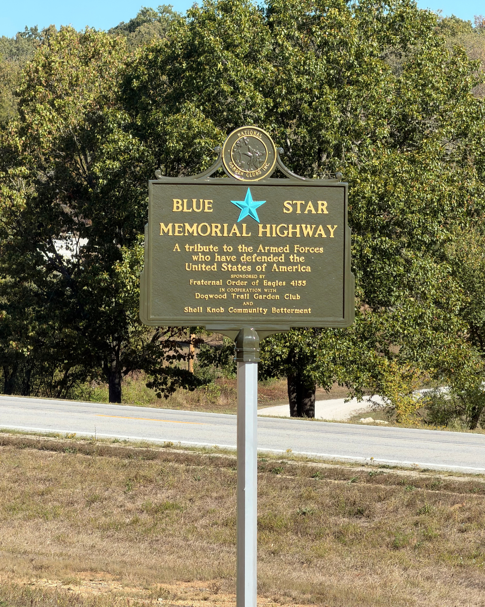 Blue Star Memorial Marker in Shell Knob, MO