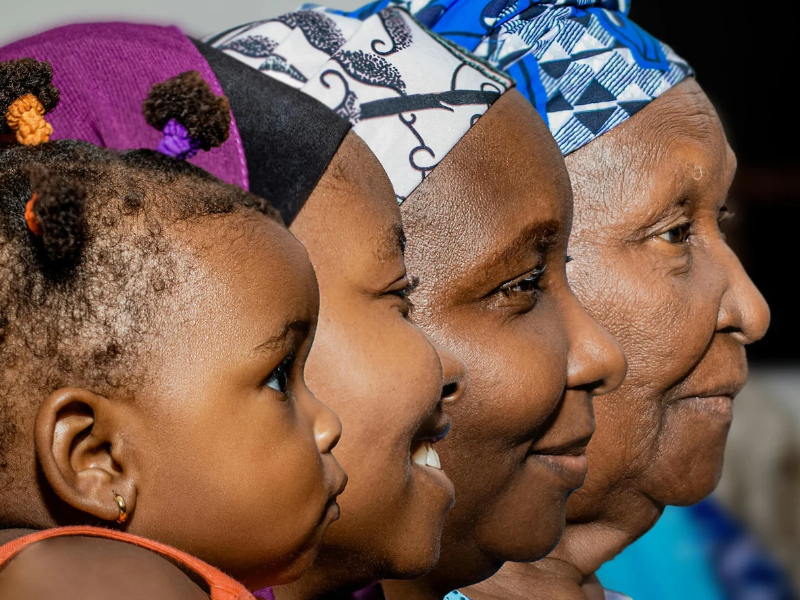 Four generations of women in profile