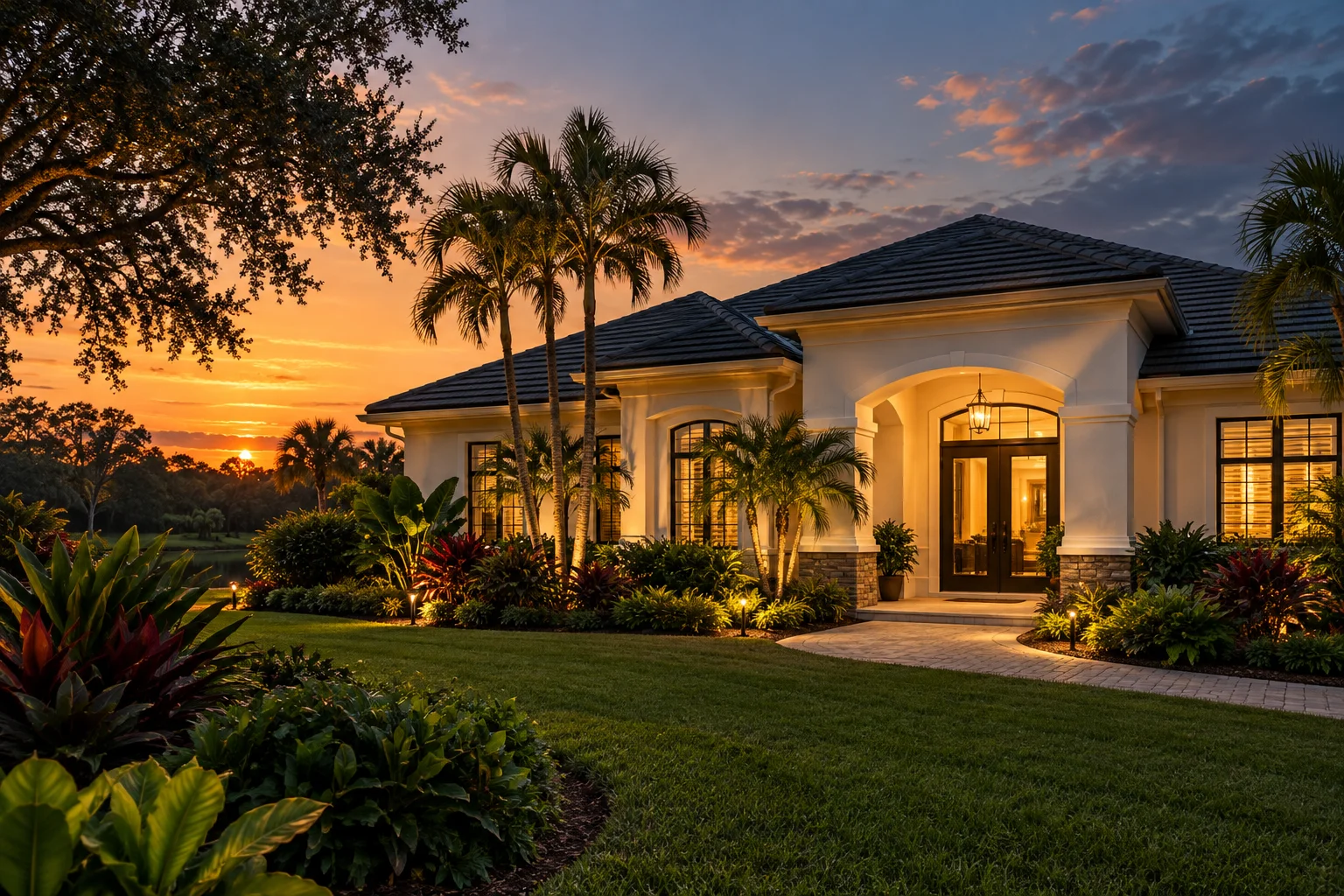 Welcoming Florida home at sunset