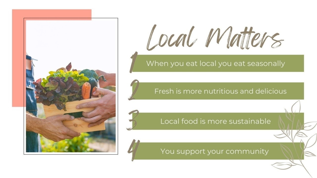 Locally grown vegetables and produce displayed to promote the benefits of eating local