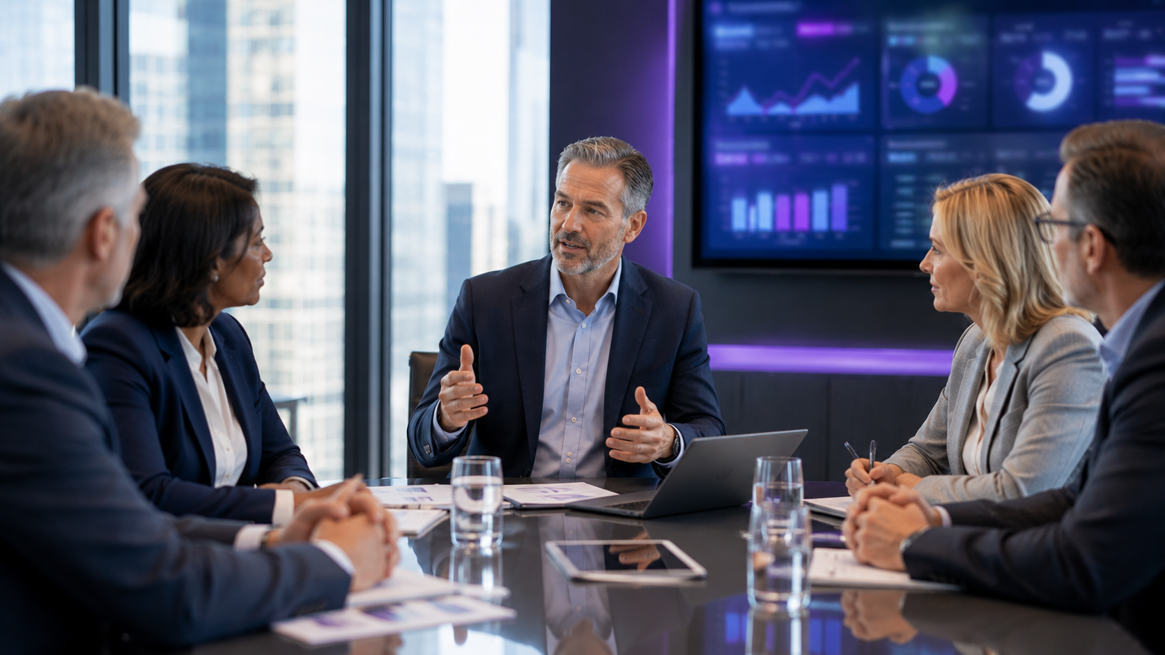 Virtual CIO leading a technology strategy discussion in an upscale boardroom