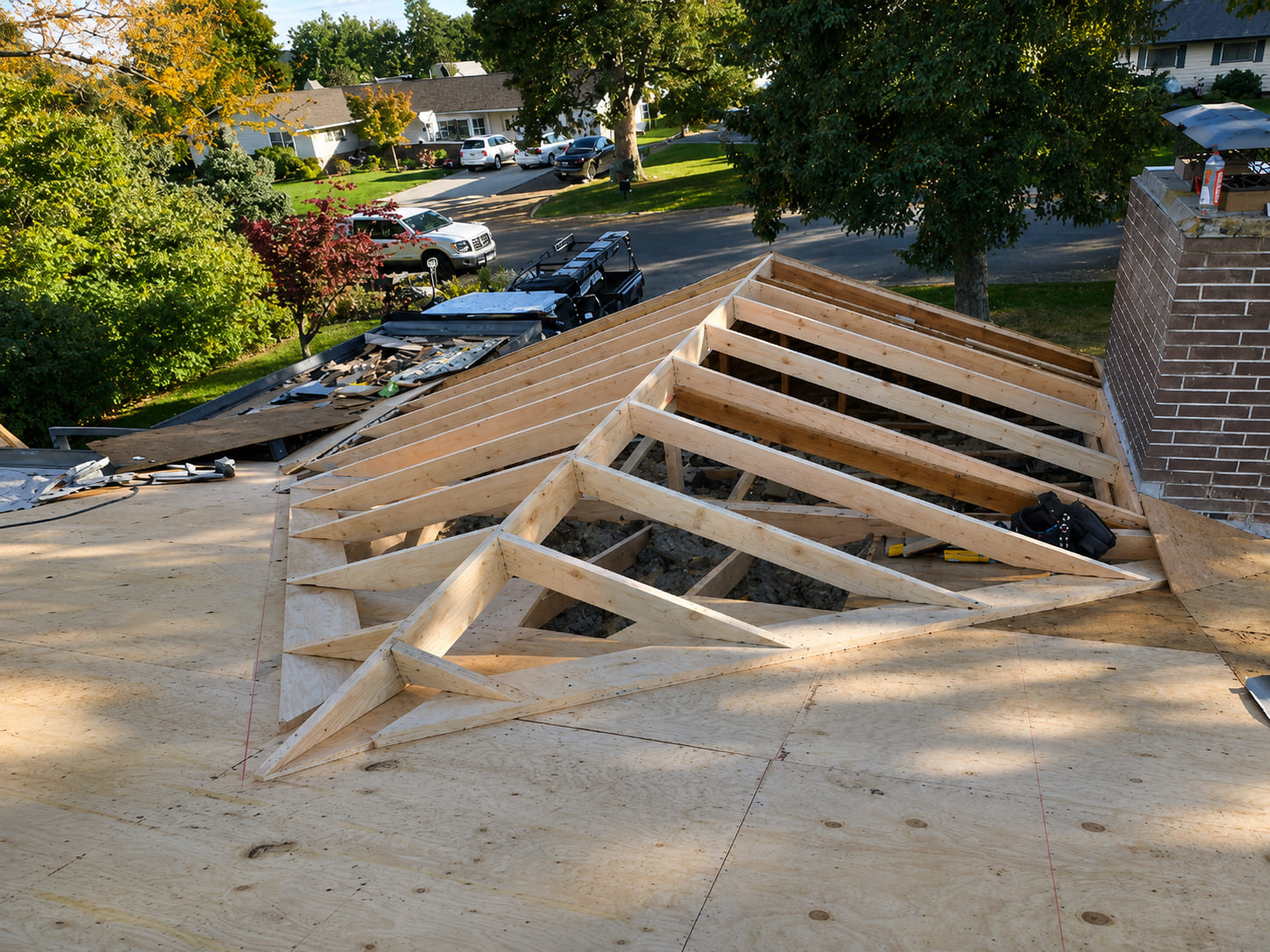 A+ Roofing structural roof framing and truss installation in the Tri-Cities, Washington