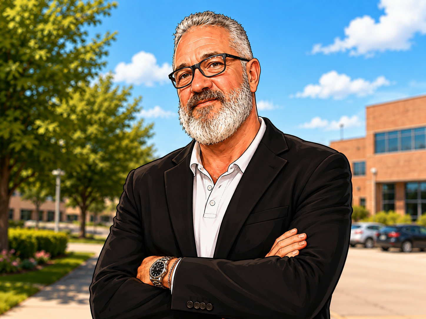 Shawn Cagle outside the Denton County courthouse complex, arms crossed