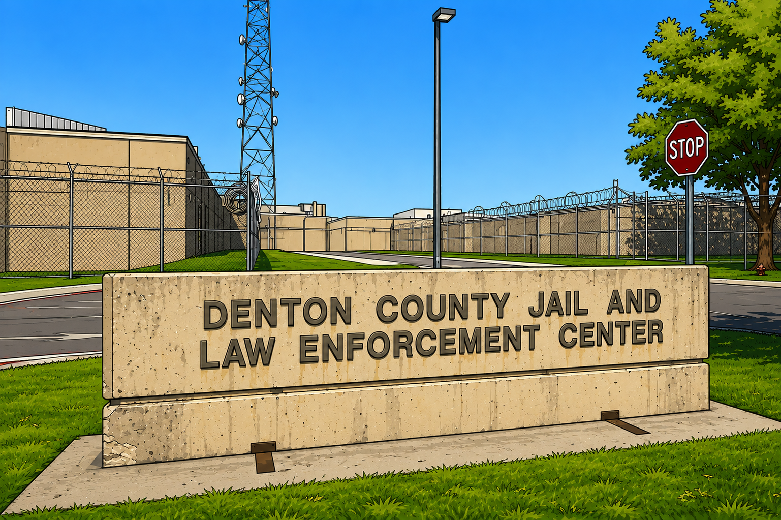 The Denton County Jail and Law Enforcement Center sign at the public entrance
