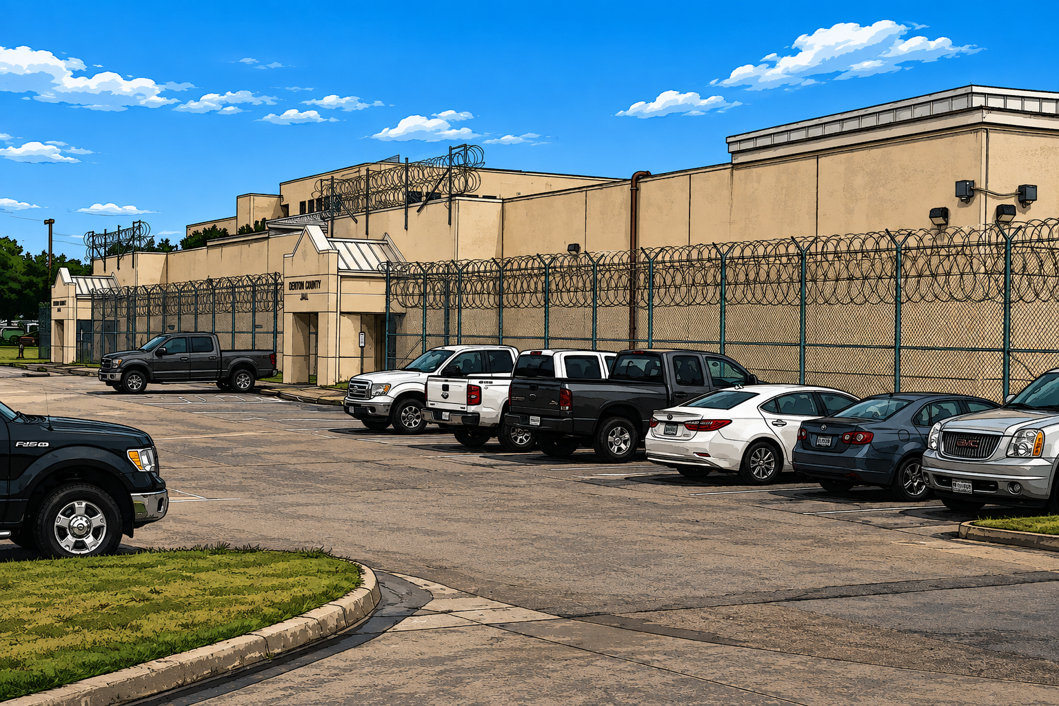 Visitor parking outside the Denton County Jail on North Woodrow Lane