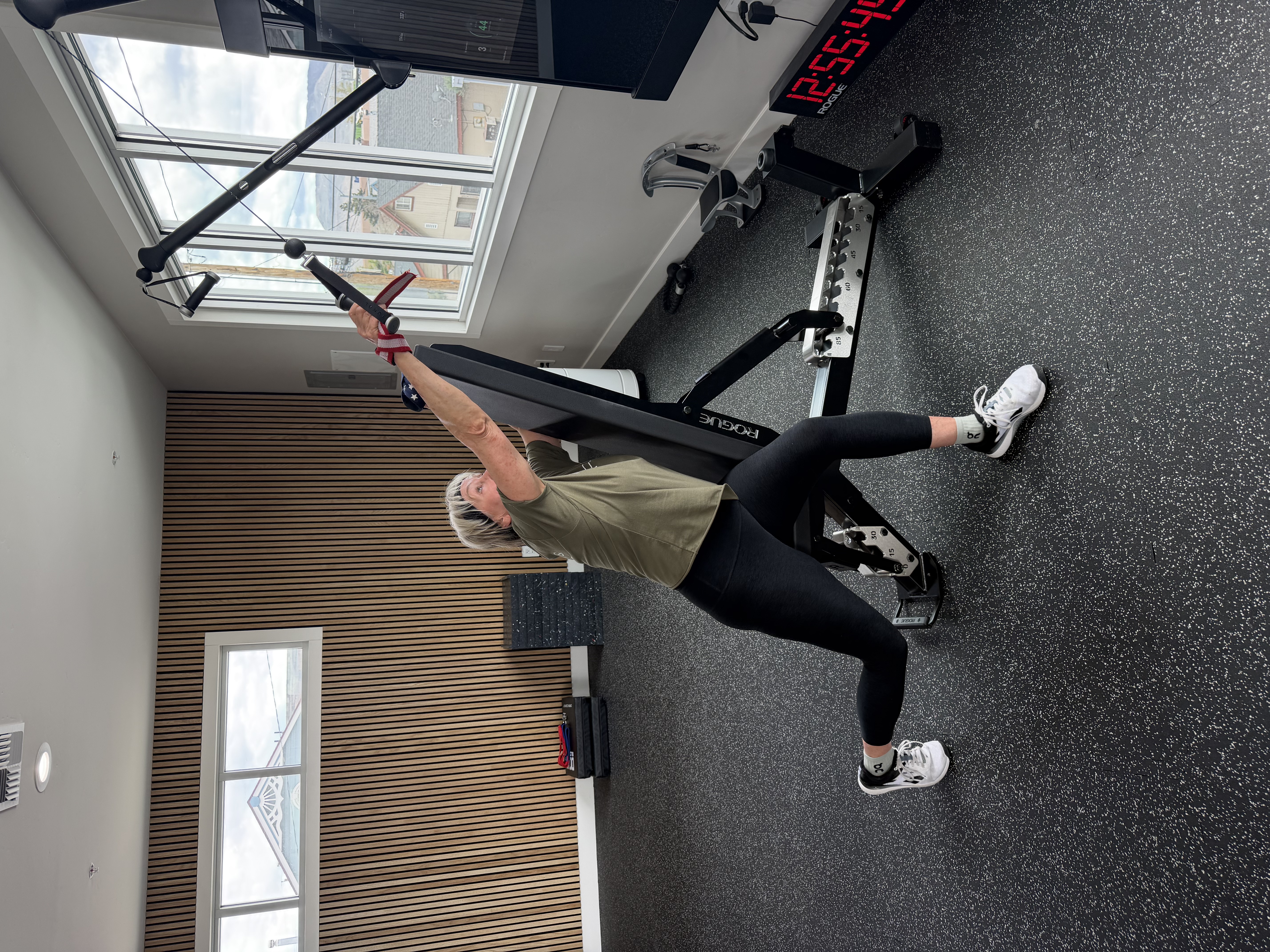 Mary performing upper body rehabilitation exercise