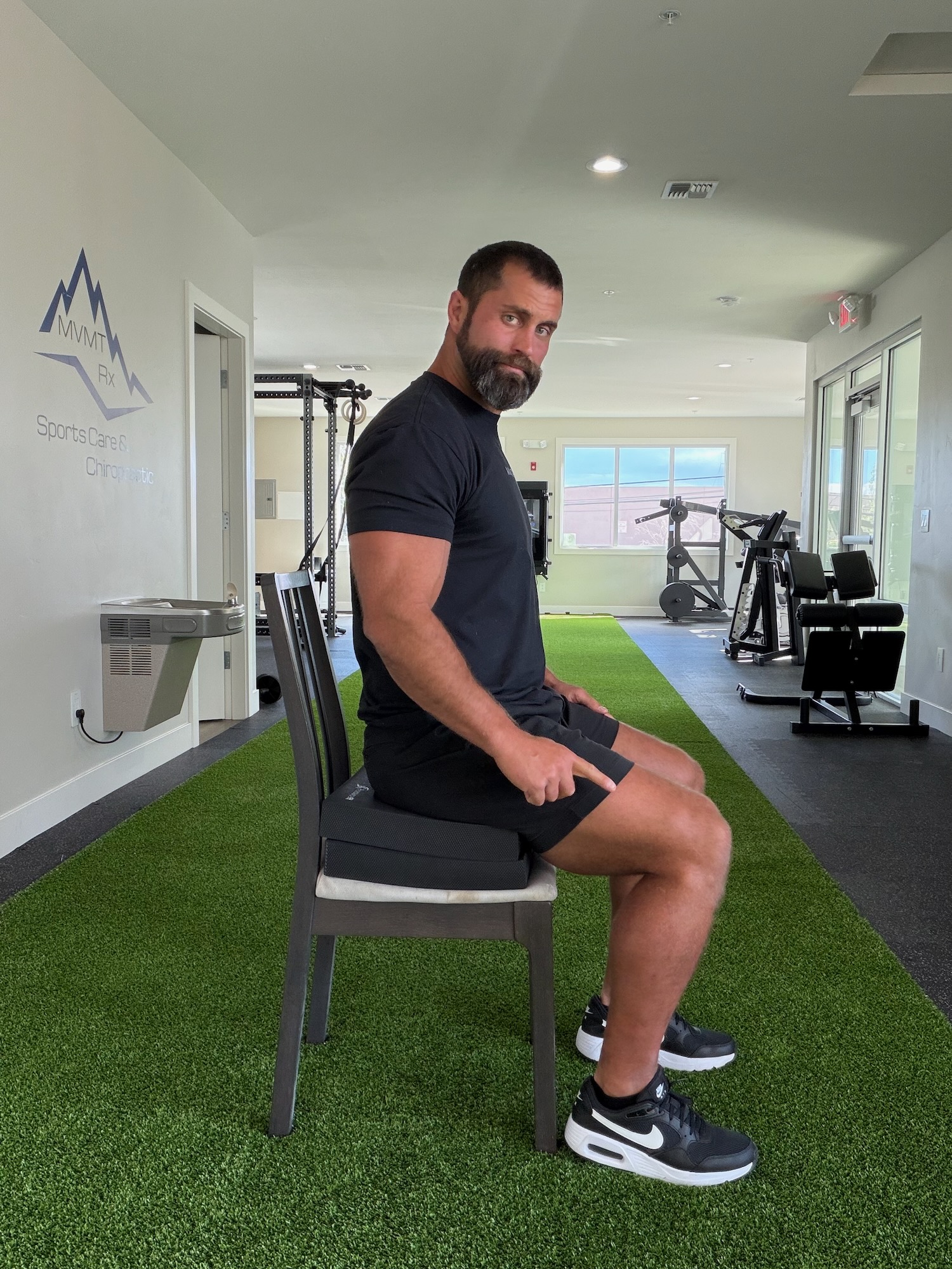 Sitting with knees below hip height to offload the greater trochanter — gluteal tendinopathy treatment Reno Sparks NV