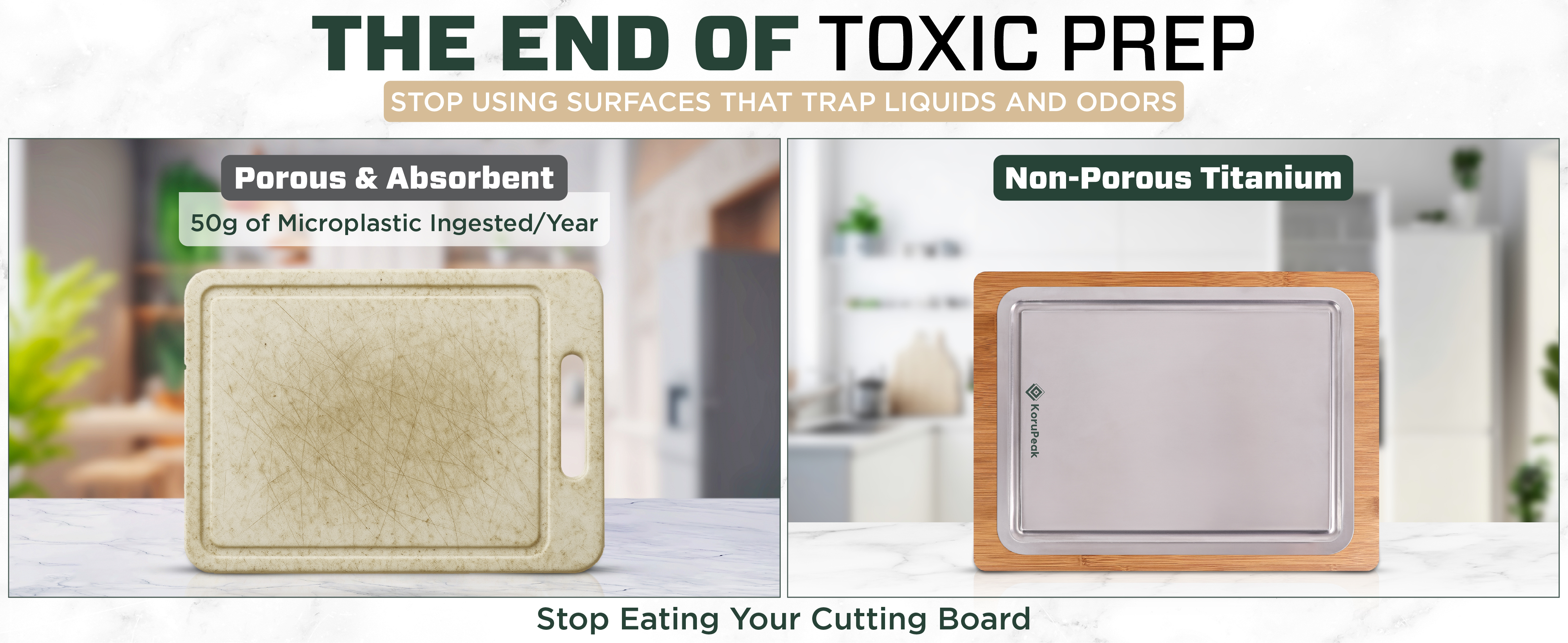 KoruPeak dual-sided cutting board — titanium Meat Side and bamboo Cut Side
