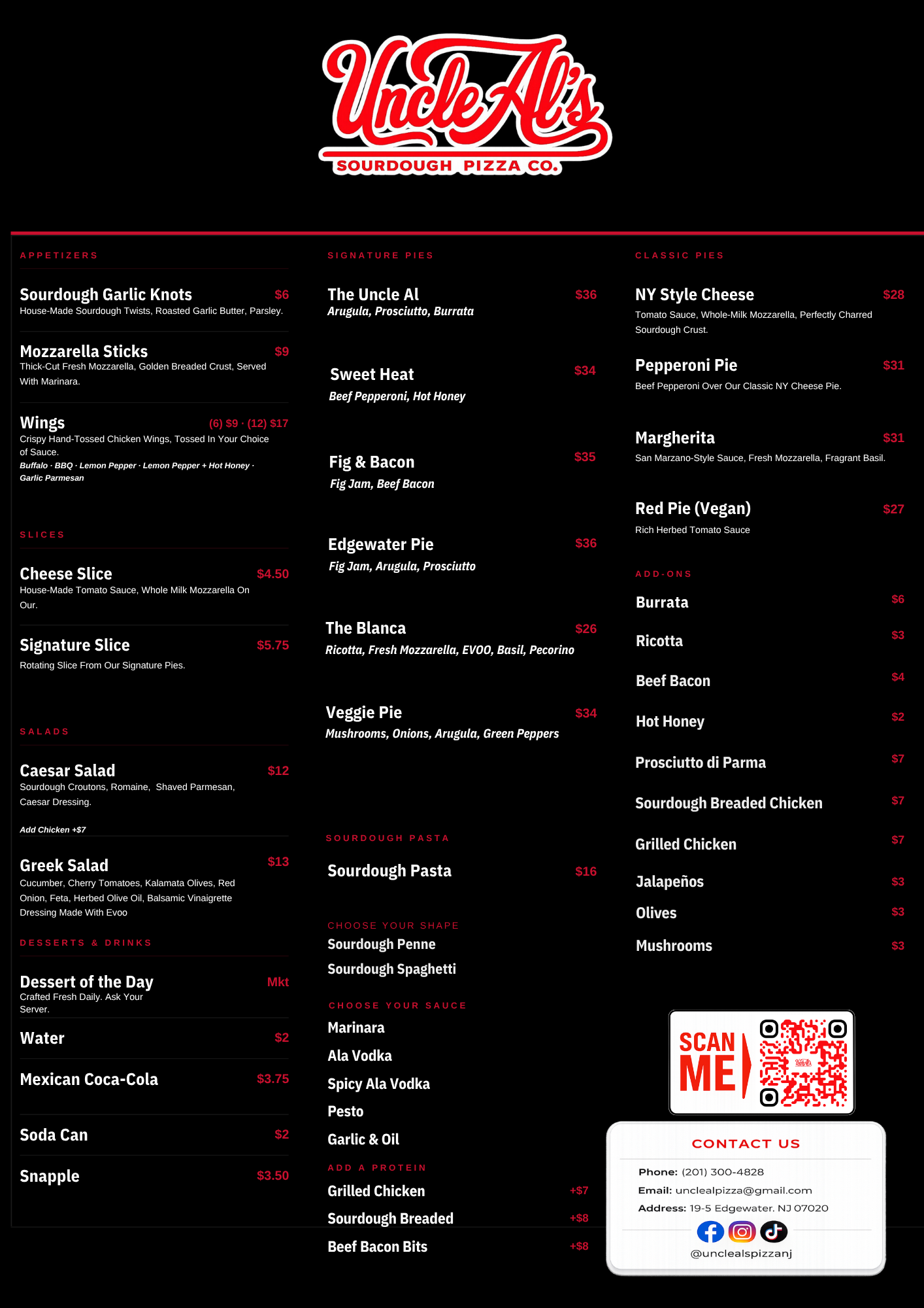 Uncle Al's Sourdough Menu