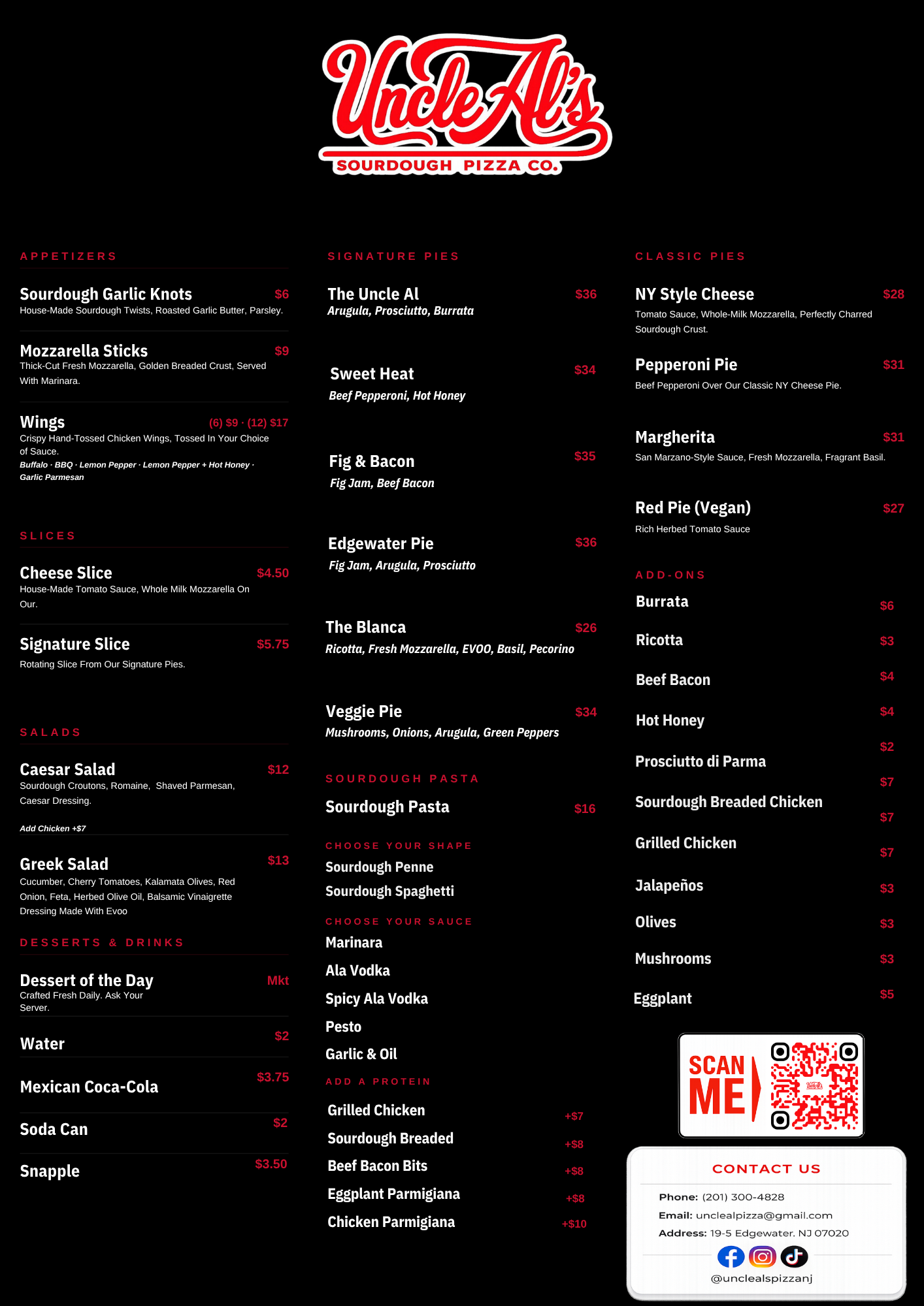 Uncle Al's Sourdough Menu