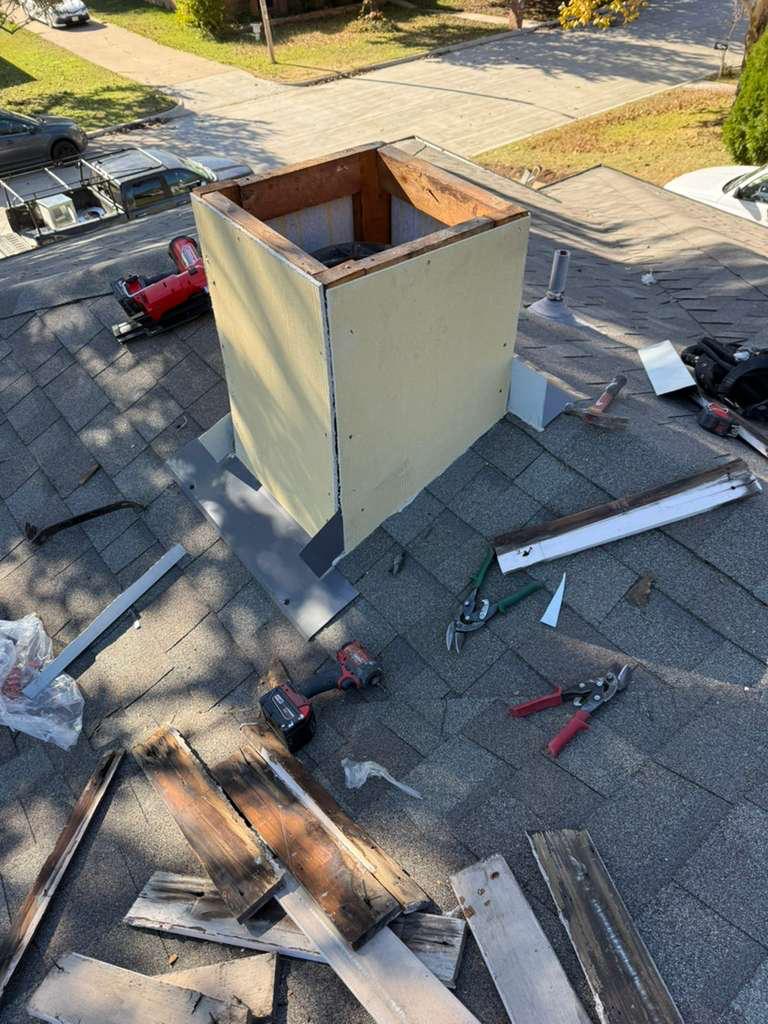 Chimney chase work in progress during a TX Star service visit
