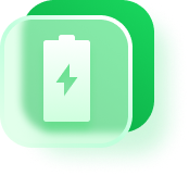 Green energy storage battery icon used for solar power and battery system features.