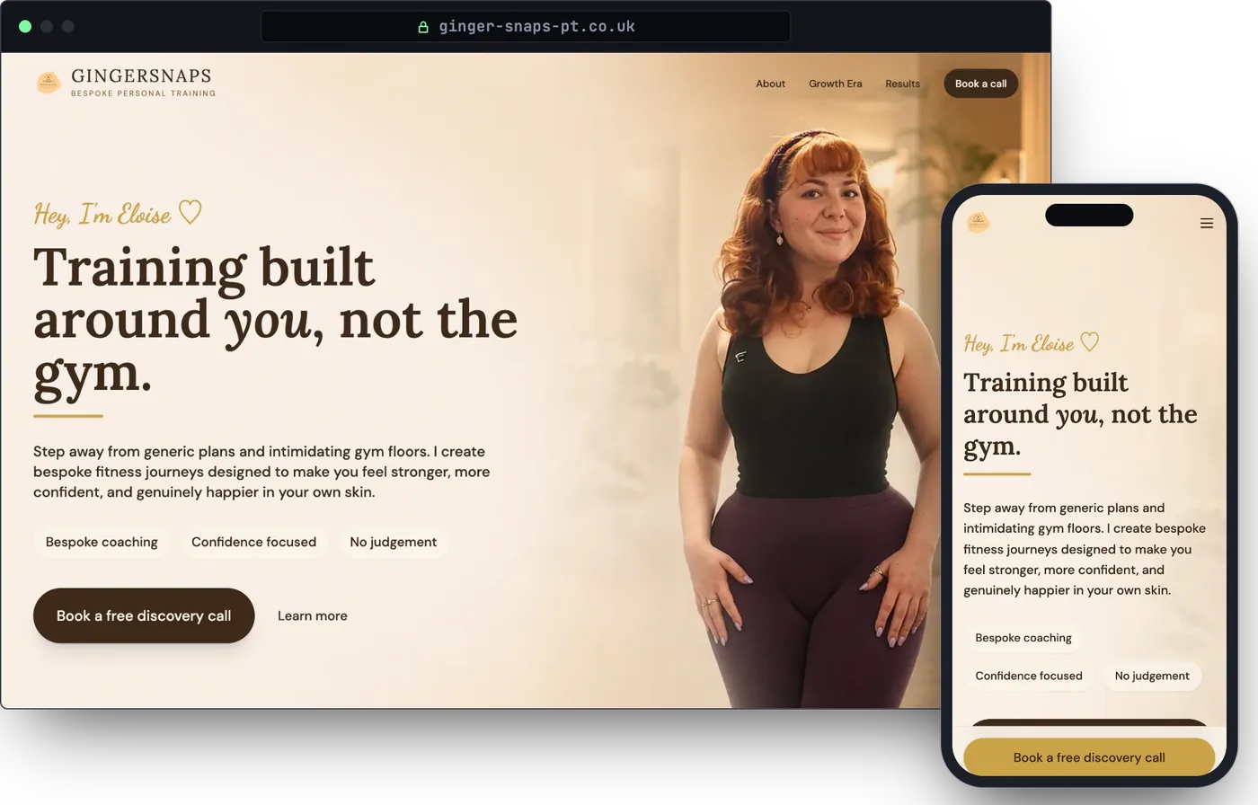 The Ginger Snaps PT website on a laptop and a phone