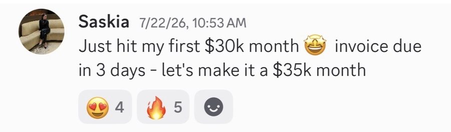 Saskia: Her first $30K month