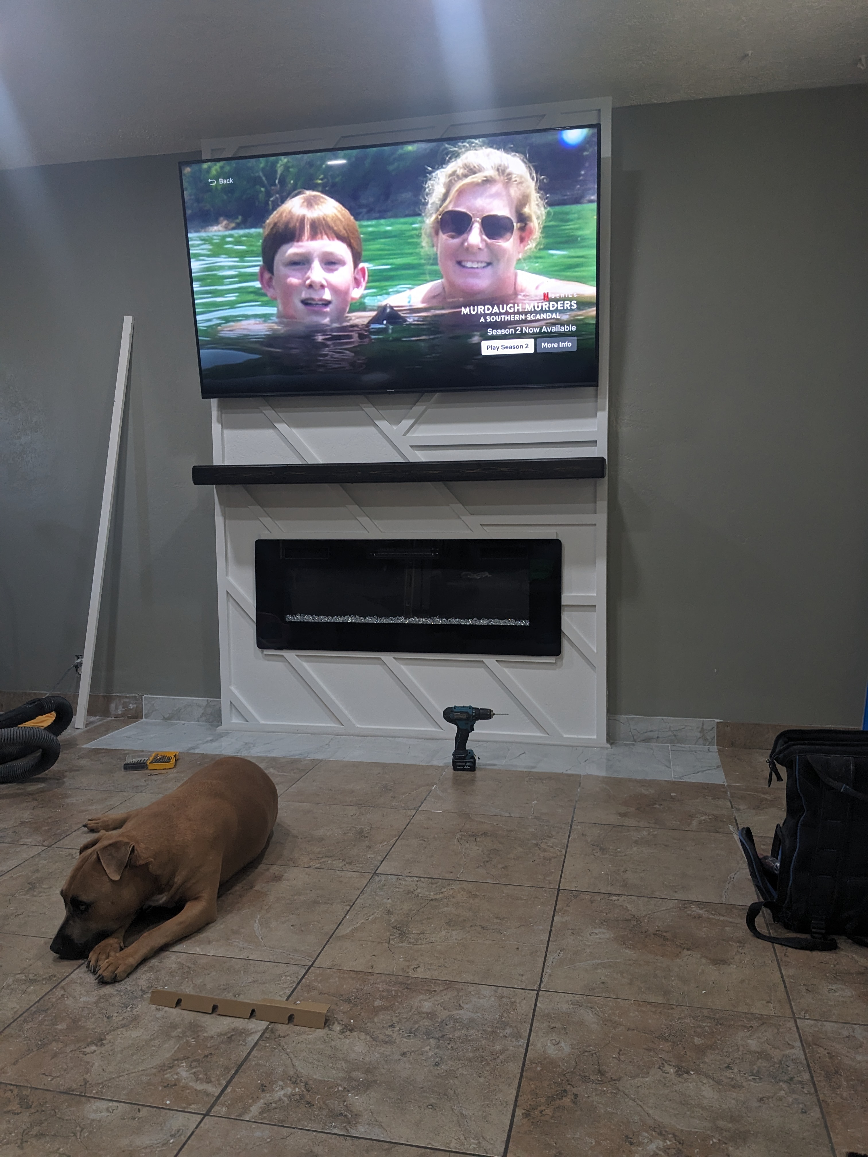 Fireplace feature wall after installation