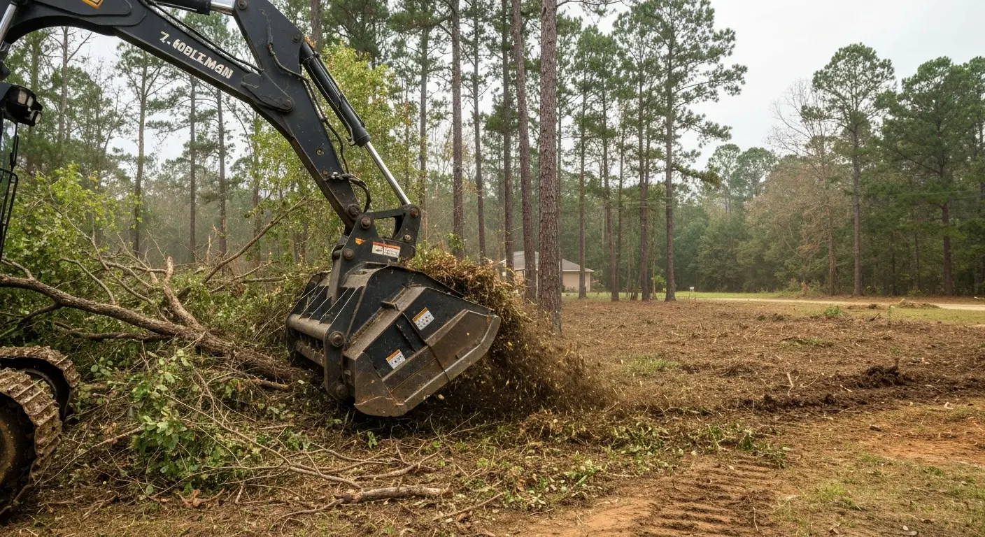 Forestry mulching equipment clearing vegetation