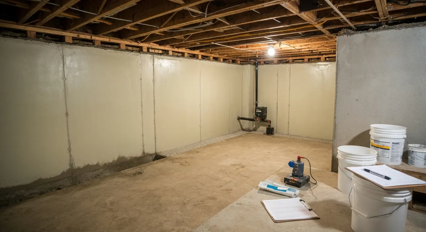 Basement waterproofing work