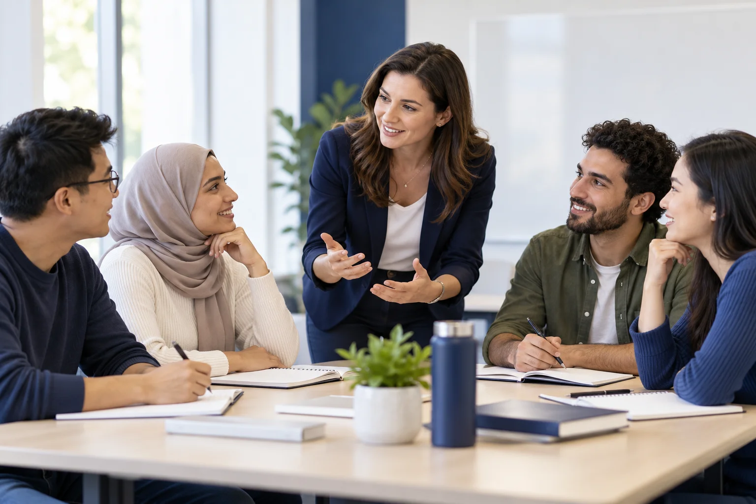 Illustration of adult learners in conversation