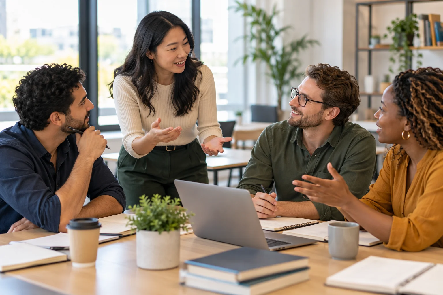 Illustration of adult learners in conversation