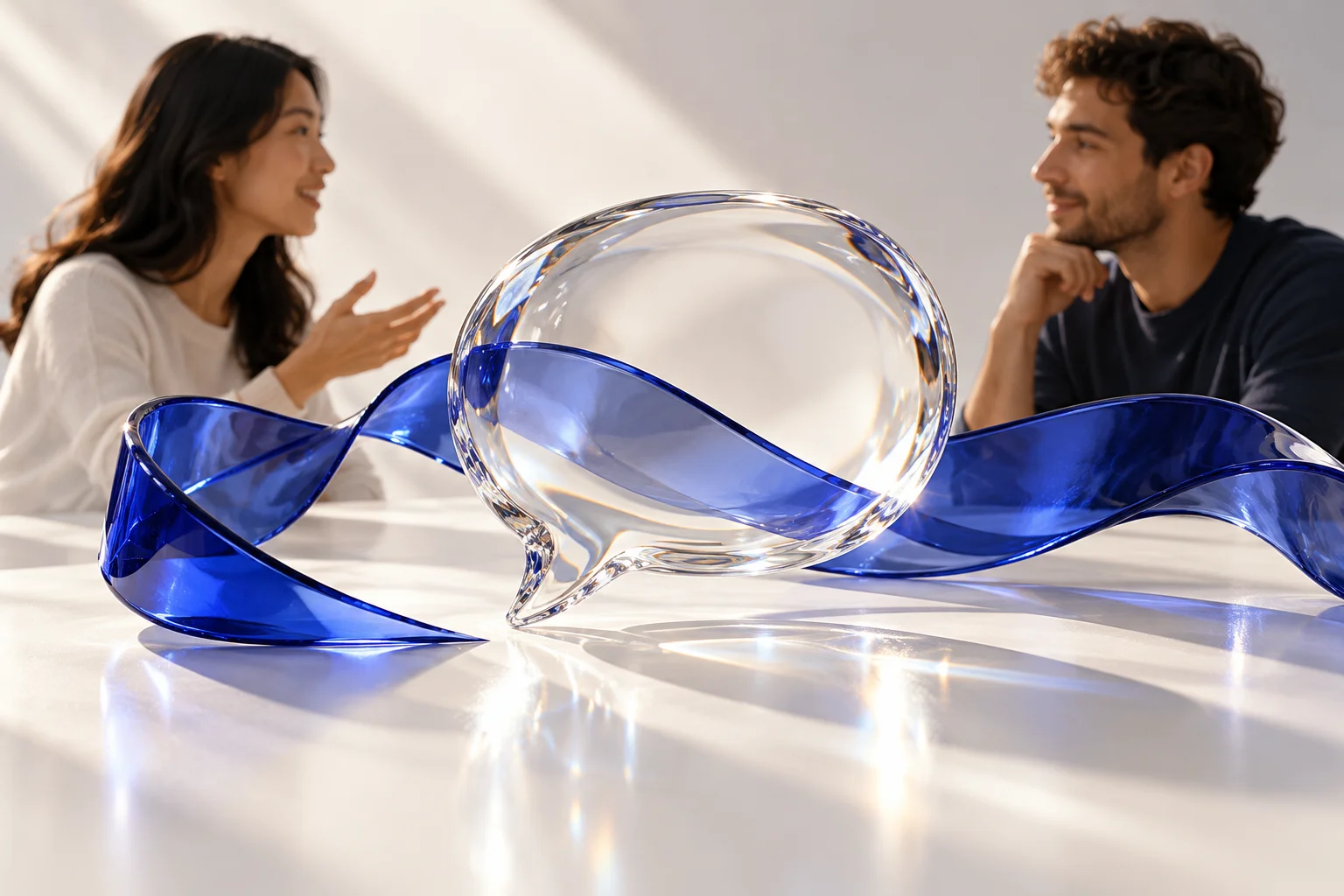 Glass sculpture representing supported speaking practice