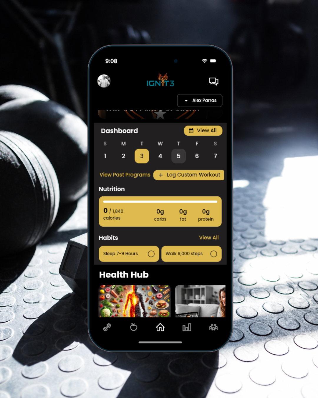 IGNIT3 app workout view