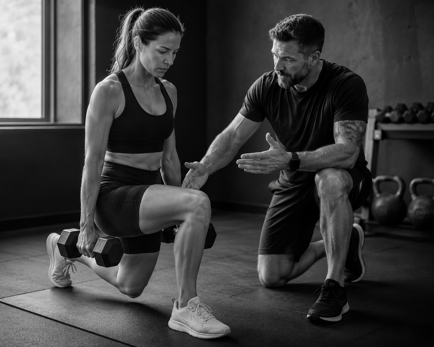 Fitness coach working one on one with a specialized client