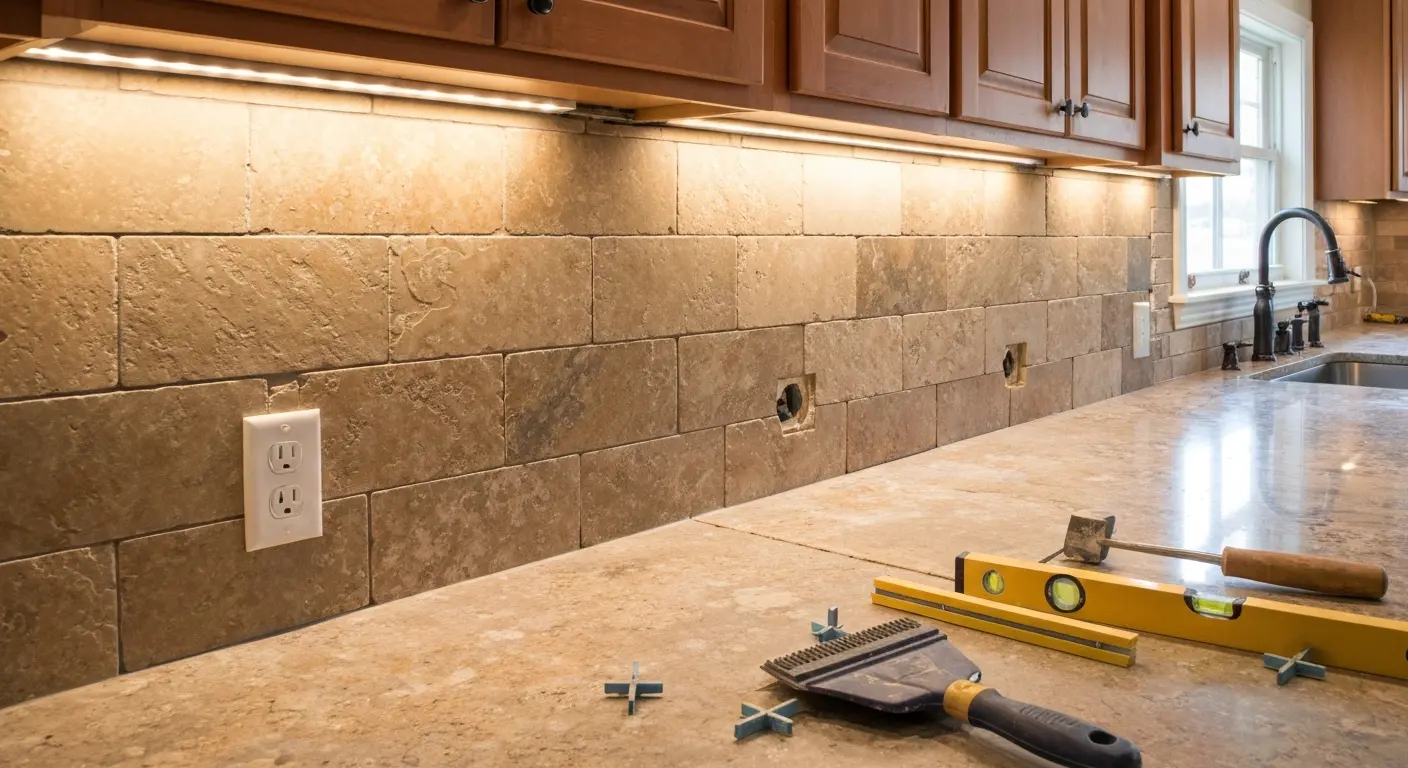 Stone backsplash installation