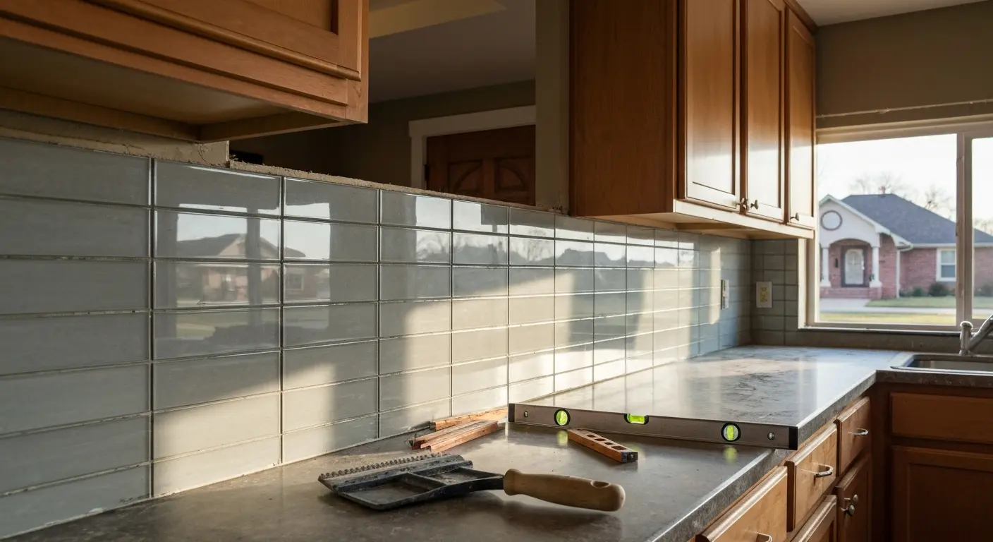 Glass backsplash installation