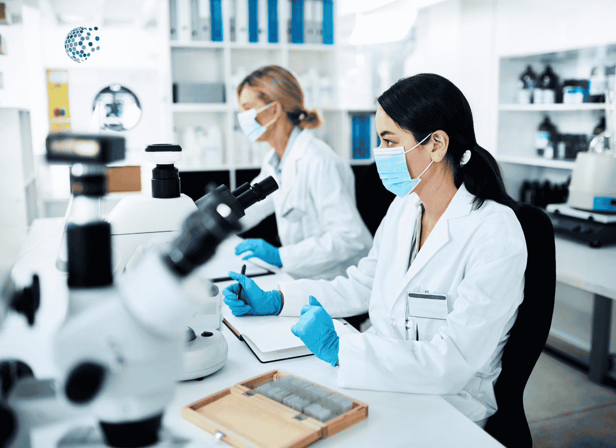 Clinical research team working in a modern laboratory
