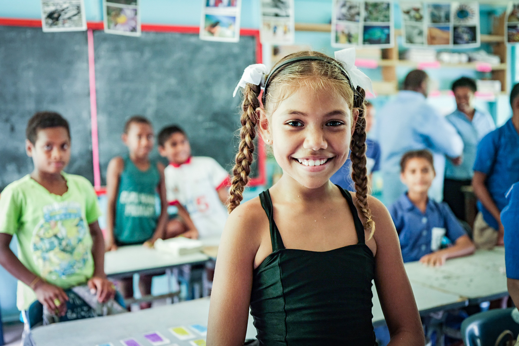 Classroom with smiling girl