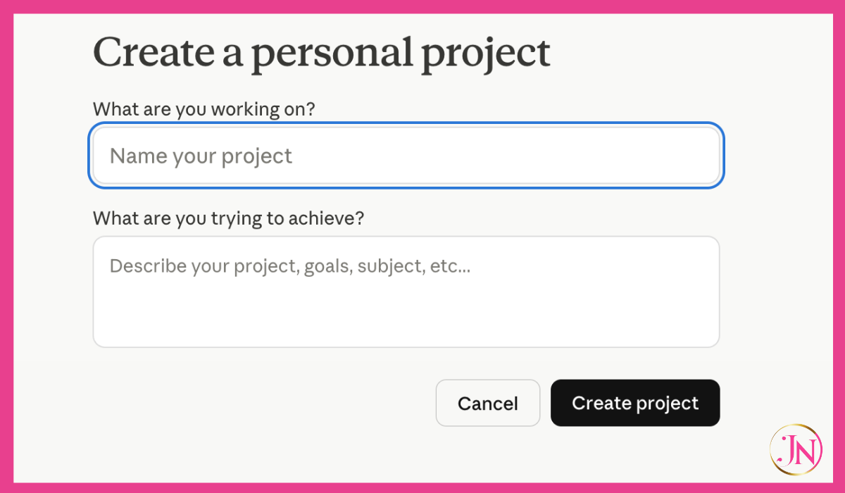 Claude Project print screen with pink border and JV favicon