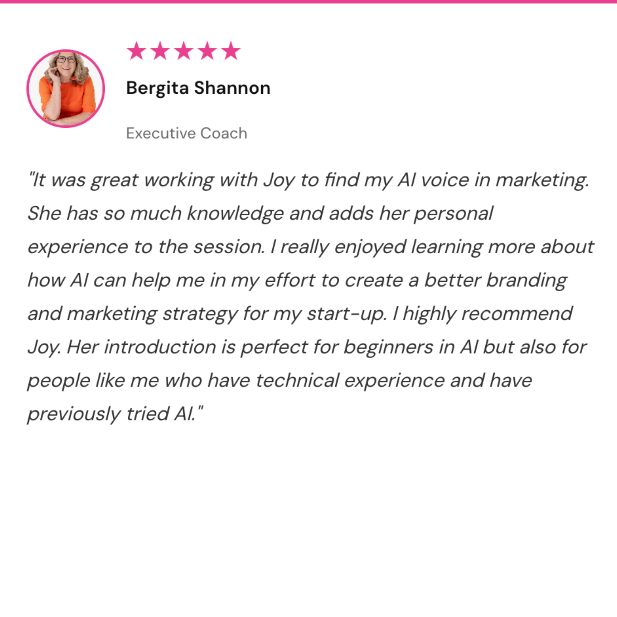 Bergita testimony for Joy Nicholson AI Coaching