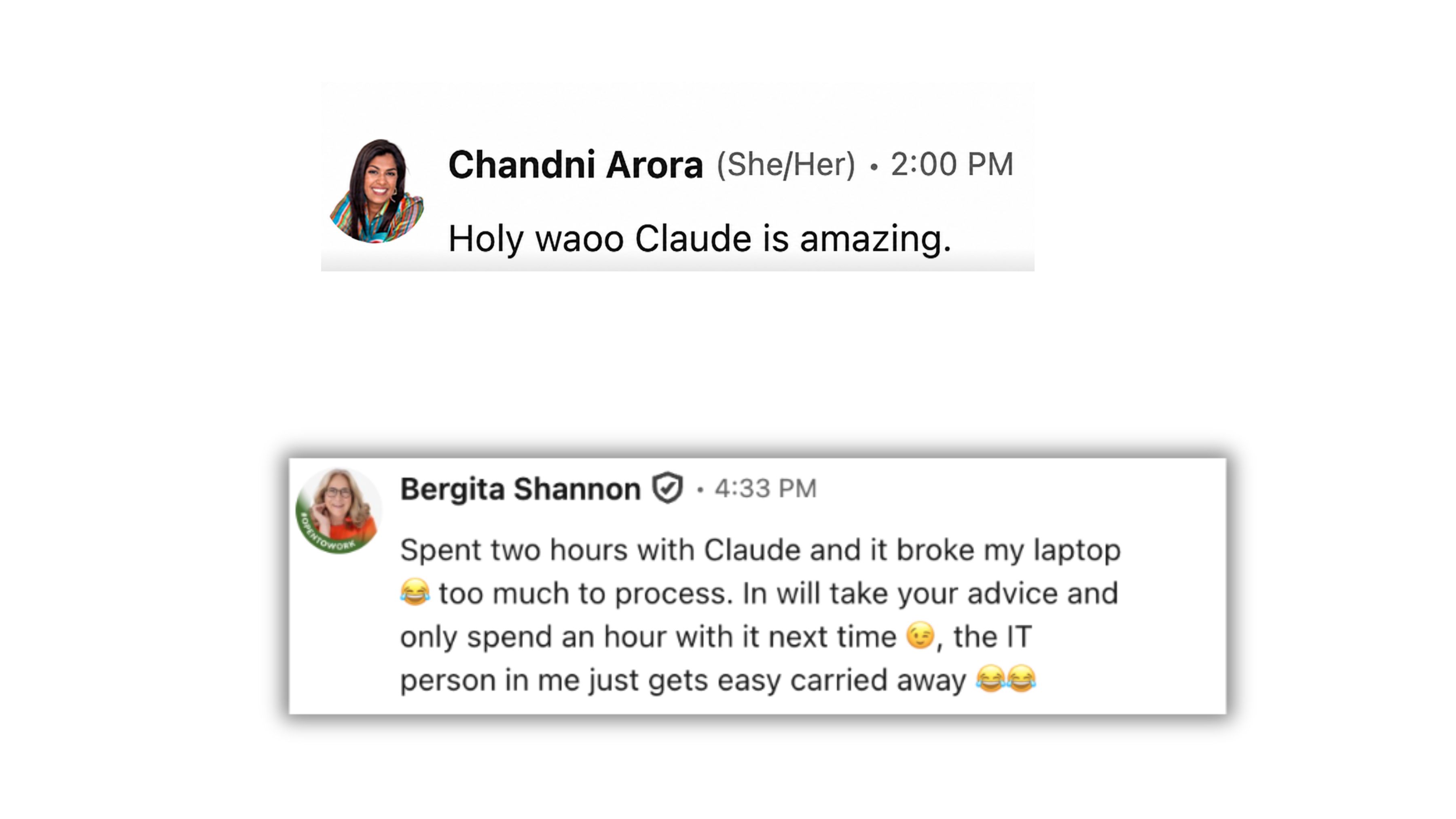 two people happy I recommended Claude two people happy I recommended Claude