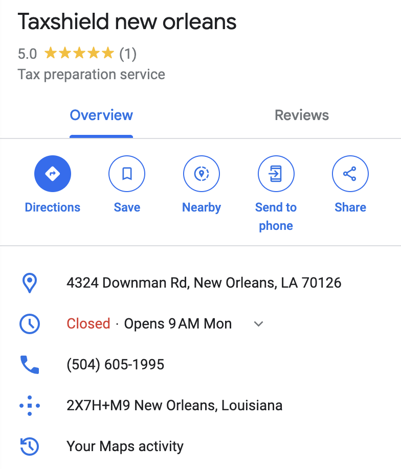 Taxshield service New Orleans location