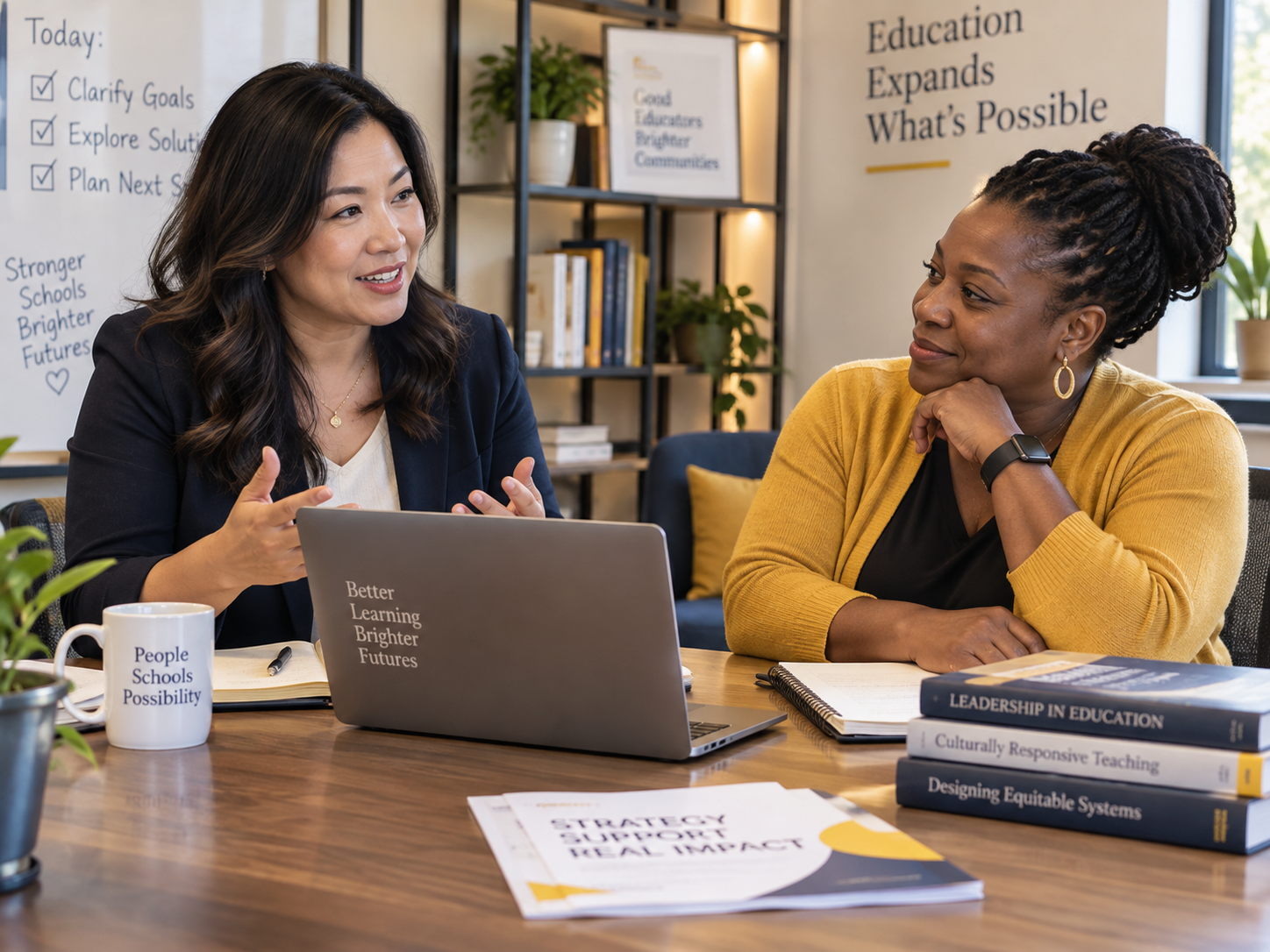 Education consultant collaborating with an educator