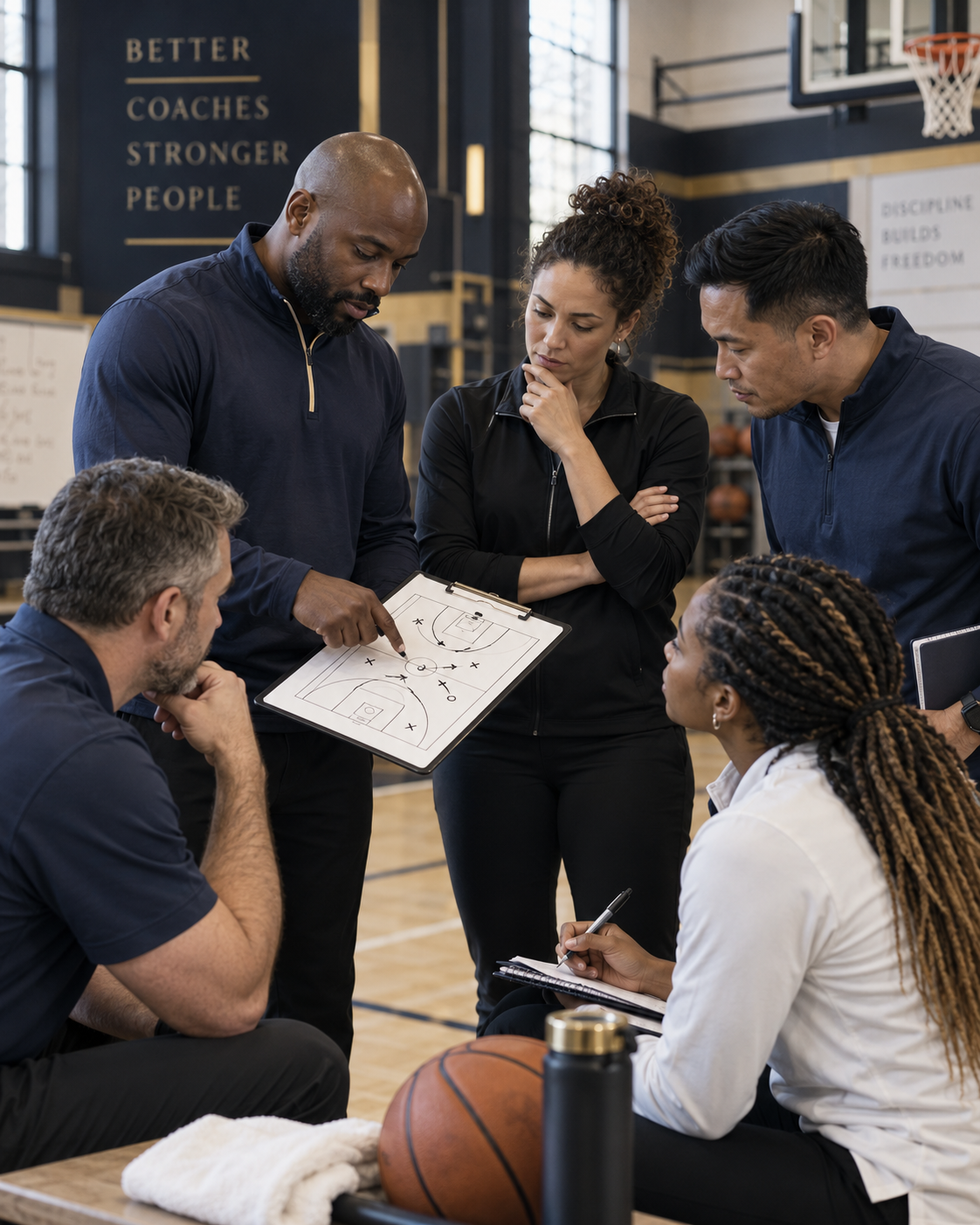 Basketball coaches collaborating during professional development